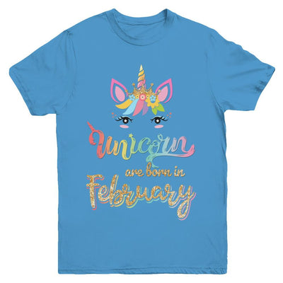 Cute Unicorns Are Born In February Birthday Gift Youth-Youth Shirt-Youth T-Shirt-Carolina Blue