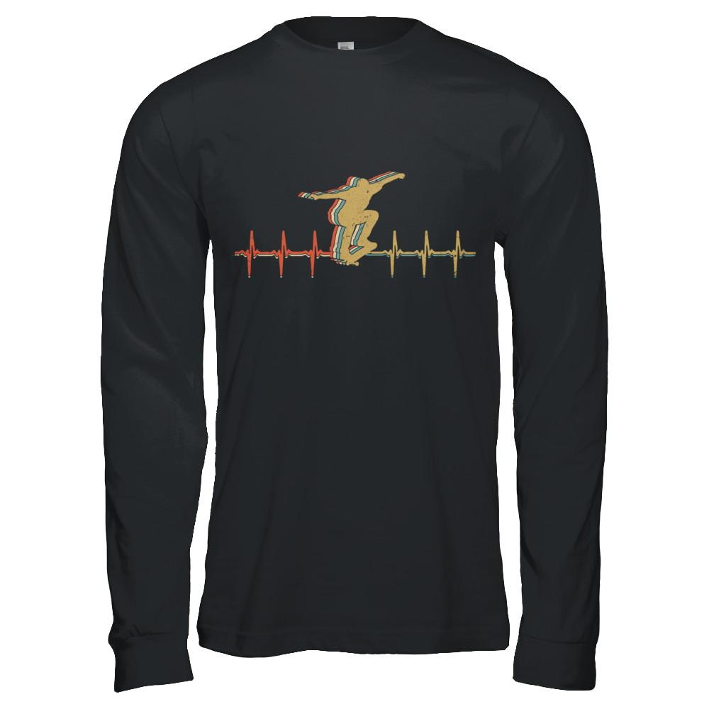 Vintage Skateboard Skater Heartbeat Love Gift-T-Shirt & Hoodie-Long Sleeve T-Shirt-Black