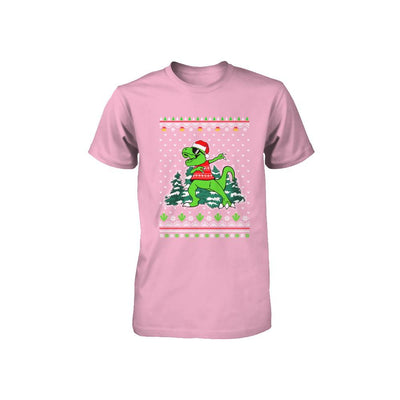 Funny Dab Dabbing Dinosaur Ugly Christmas Sweater Xmas Youth-Youth Shirt-Toddler T-Shirt-Pink