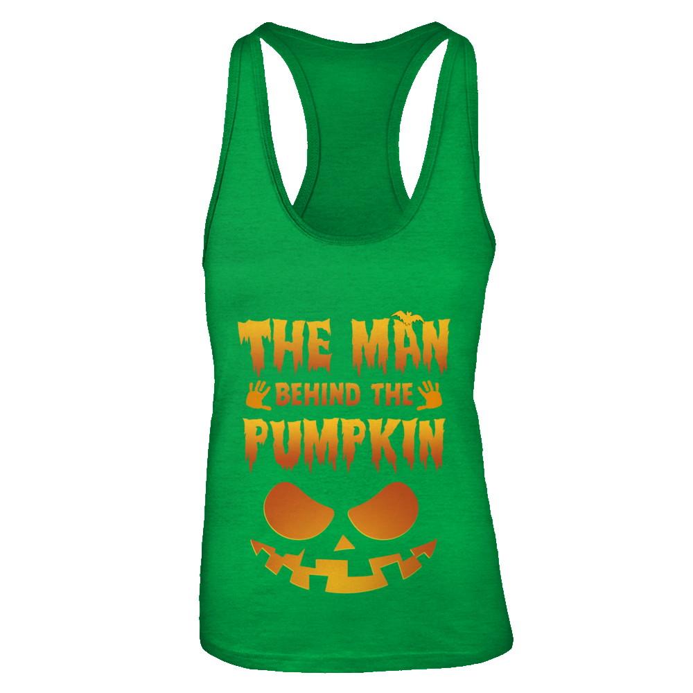 The Man Behind The Pumpkin Funny Pregnant Halloween-T-Shirt & Tank Top-Women's Ideal Racerback Tank-Kelly Green