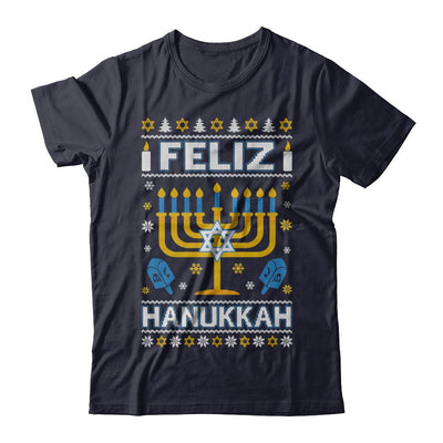 Happy Hanukkah Ugly Sweater Feliz Chanukah Menorah-T-Shirt & Sweatshirt-Premium T-Shirt-Midnight Navy