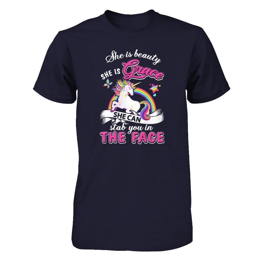 She Is Beauty She Is Grace She Can Stab In The Face-T-Shirt & Tank Top-Premium T-Shirt-Midnight Navy