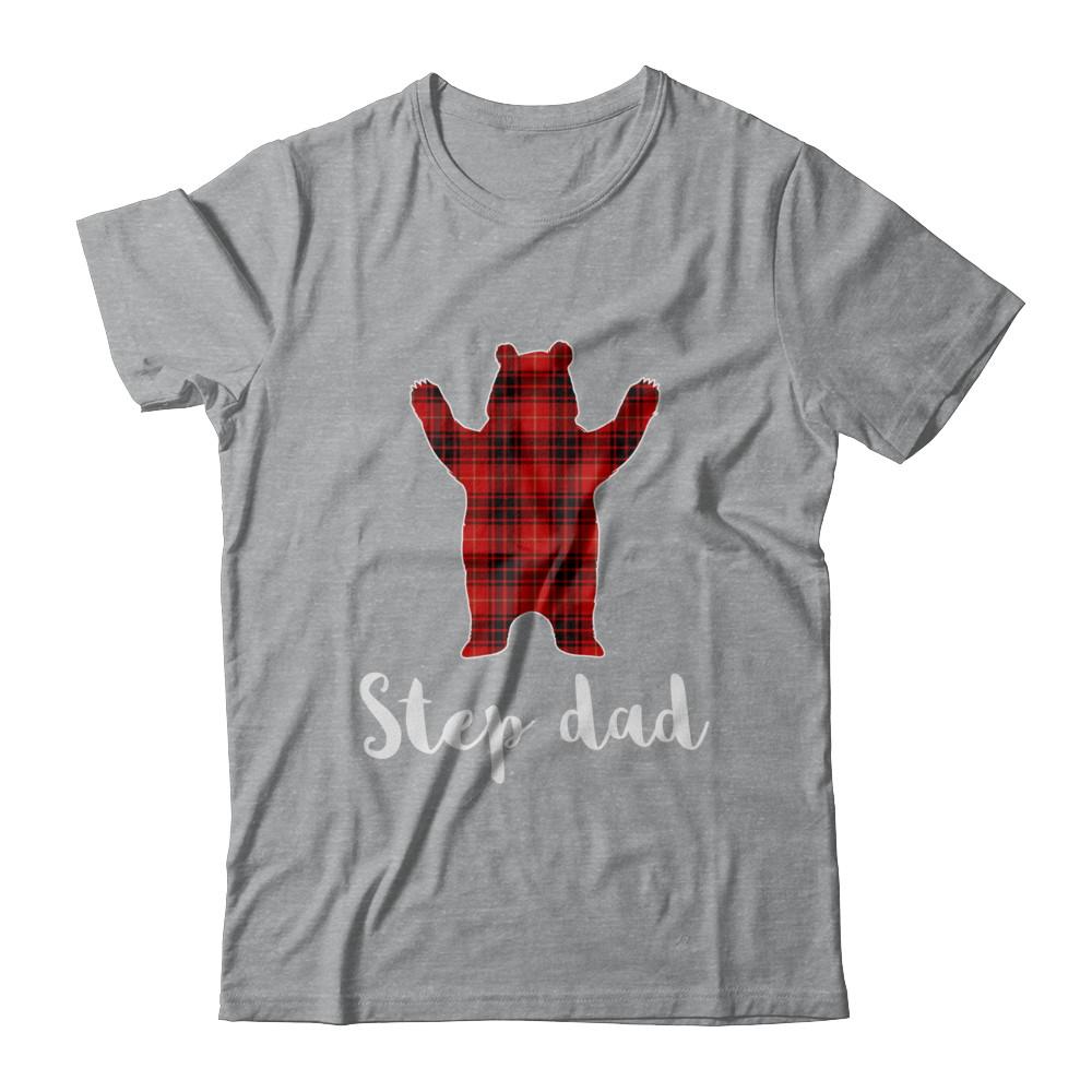 Red Step Dad Bear Buffalo Plaid Family Christmas Pajamas-T-Shirt & Sweatshirt-Classic T-Shirt-Sport Grey