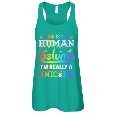 Halloween This Is My Human Costume I'm Really A Unicorn-T-Shirt & Tank Top-Women's Flowy Racerback Tank-Kelly