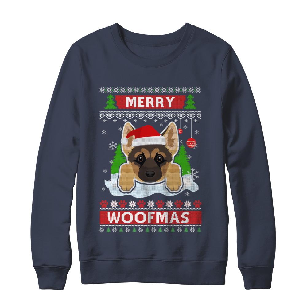 German Shepherd Merry Woofmas Ugly Christmas Sweater-T-Shirt & Sweatshirt-Crewneck Sweatshirt-Navy