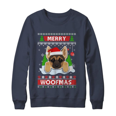 German Shepherd Merry Woofmas Ugly Christmas Sweater-T-Shirt & Sweatshirt-Crewneck Sweatshirt-Navy
