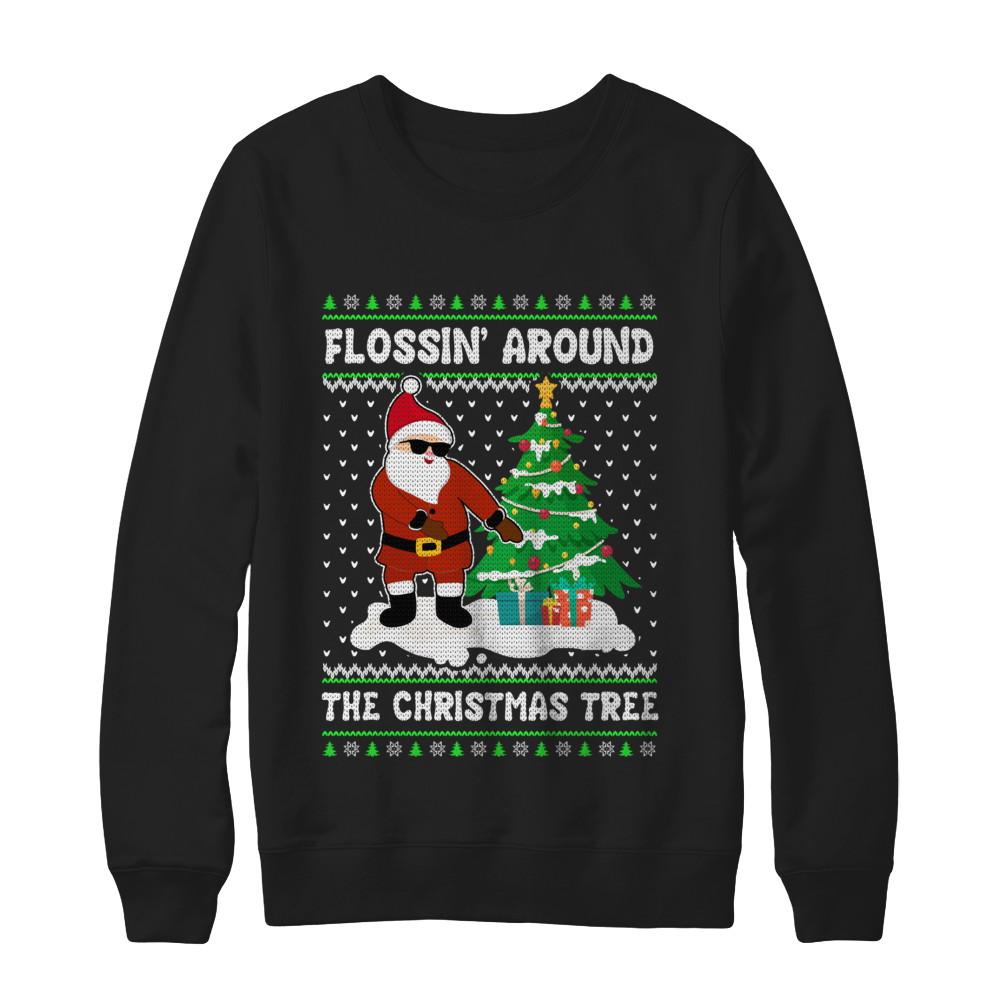 Flossin' Around The Christmas Tree Flossing Ugly Sweater-T-Shirt & Sweatshirt-Crewneck Sweatshirt-Black