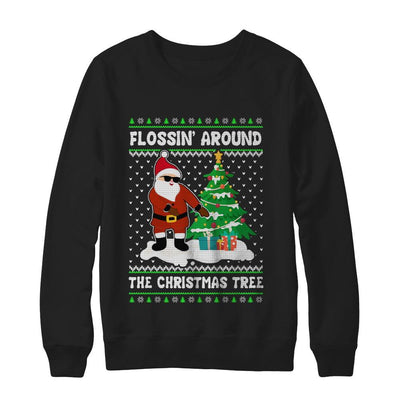Flossin' Around The Christmas Tree Flossing Ugly Sweater-T-Shirt & Sweatshirt-Crewneck Sweatshirt-Black
