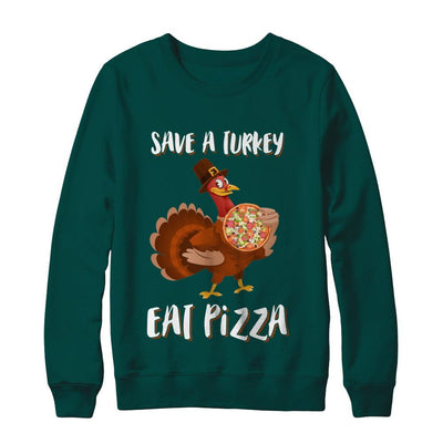Adult Vegan Save A Turkey Eat Pizza Thanksgiving-T-Shirt & Sweatshirt-Crewneck Sweatshirt-Deep Forest