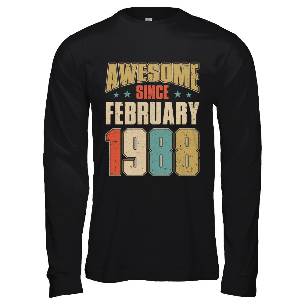 Vintage Retro Awesome Since February 1988 33th Birthday-T-Shirt & Hoodie-Long Sleeve T-Shirt-Black