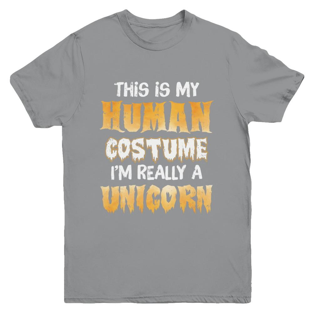This Is My Human Costume Unicorn Halloween Youth-Youth Shirt-Youth T-Shirt-Sport Grey