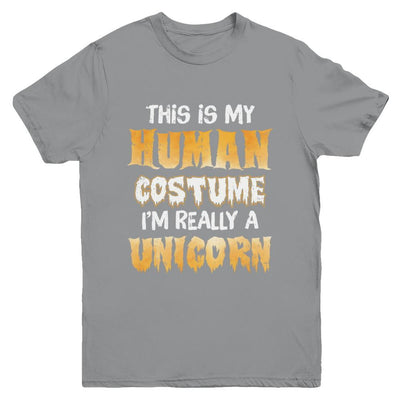This Is My Human Costume Unicorn Halloween Youth-Youth Shirt-Youth T-Shirt-Sport Grey