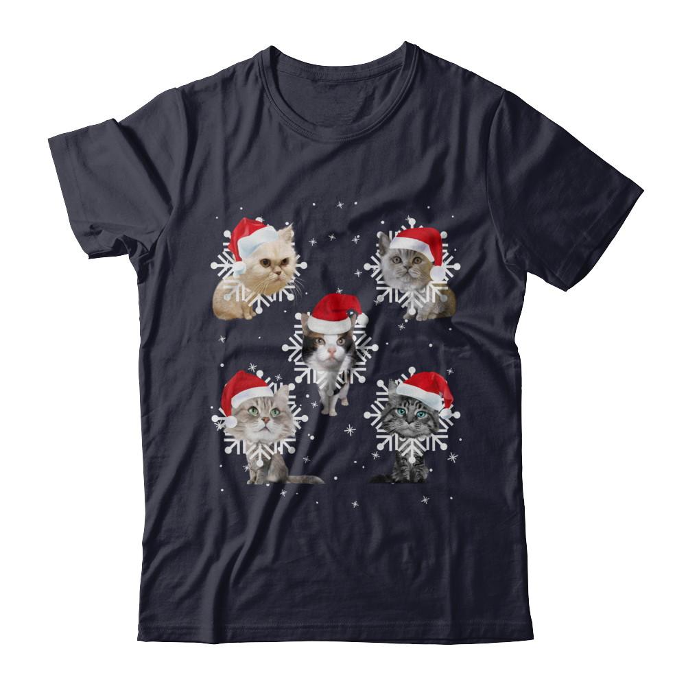 Cute Cat's Christmas Snowflakes Cat Claus-T-Shirt & Sweatshirt-Premium T-Shirt-Midnight Navy