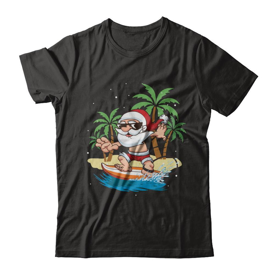 Funny Santa Surfing Hawaiian Summer Christmas-T-Shirt & Sweatshirt-Premium T-Shirt-Black