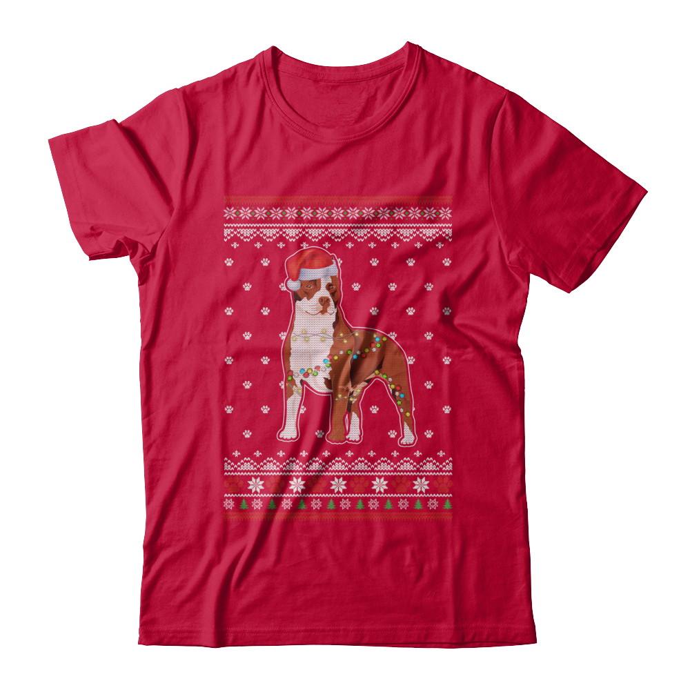 Pitbull Christmas Ugly Sweater Lights Dog Xmas Gift-T-Shirt & Sweatshirt-Classic T-Shirt-Red