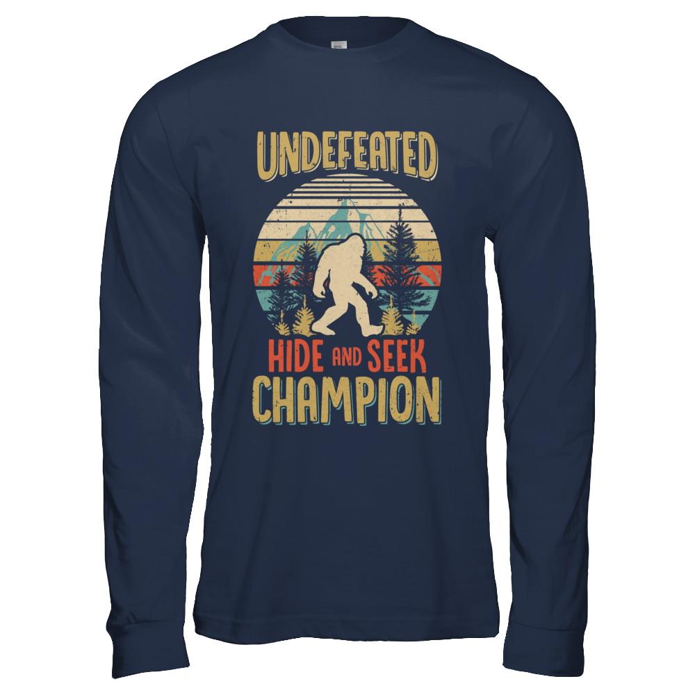 Vintage Bigfoot Undefeated Hide And Seek Champion-T-Shirt & Hoodie-Long Sleeve T-Shirt-Navy