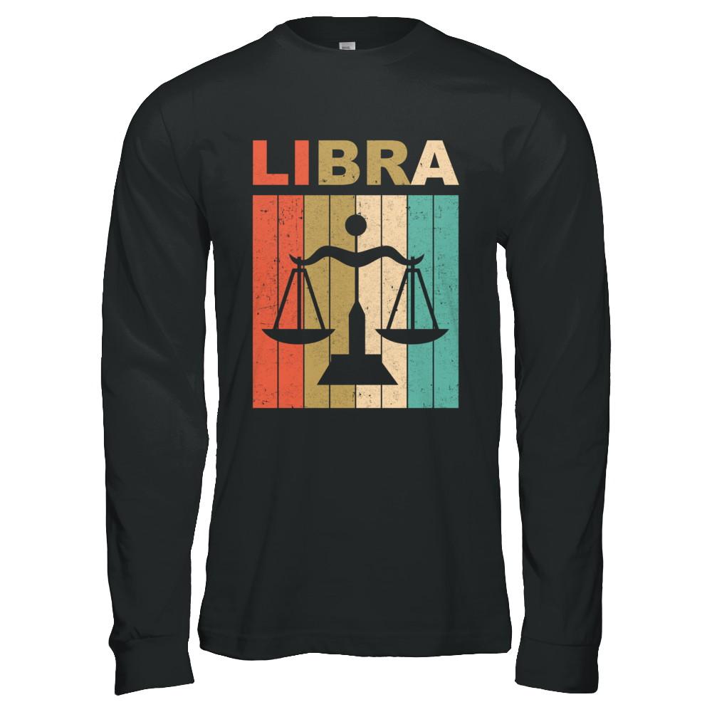 Vintage Libra Zodiac September October Birthday Gift-T-Shirt & Hoodie-Long Sleeve T-Shirt-Black