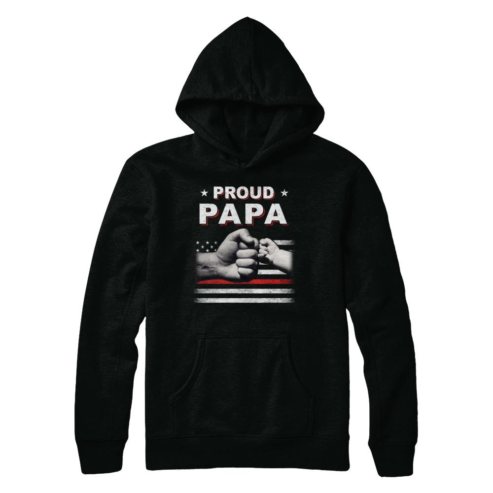 Proud Papa Fireman Firefighter Thin Red Line Flag Fathers Day-T-Shirt & Hoodie-Pullover Hoodie-Black