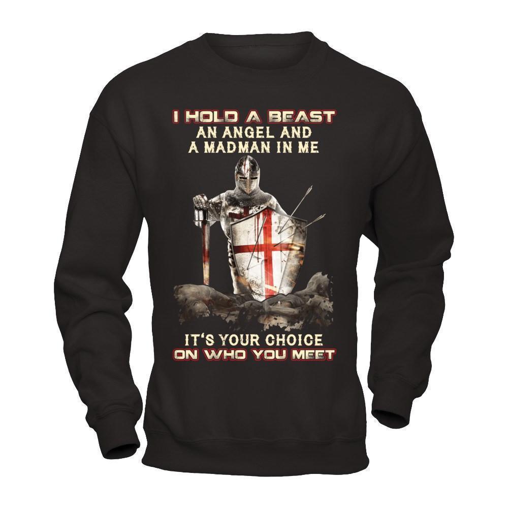 Knight Templar I Hold A Beast An Angel And A Madman In Me-T-Shirt & Hoodie-Crewneck Sweatshirt-Black