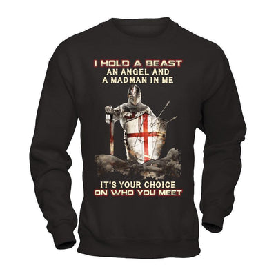 Knight Templar I Hold A Beast An Angel And A Madman In Me-T-Shirt & Hoodie-Crewneck Sweatshirt-Black