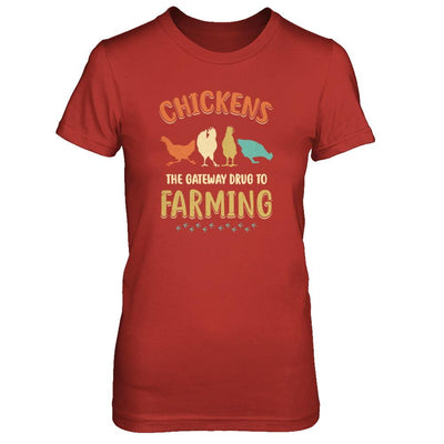 Vintage Chickens The Gateway Drug Funny Farmer Chicken-T-Shirt & Tank Top-Women's T-Shirt-Red