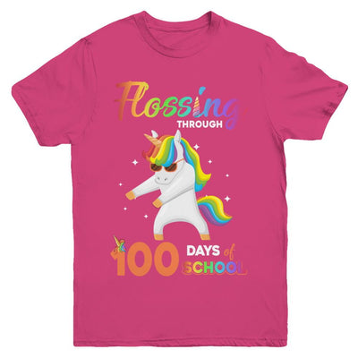 Flossing through 100 Days of School Unicorn Girl Youth-Youth Shirt-Youth T-Shirt-Heliconia