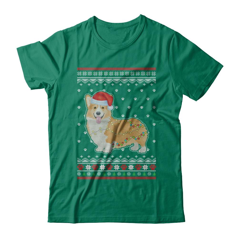 Corgi Christmas Ugly Sweater Lights Dog Xmas Gift-T-Shirt & Sweatshirt-Classic T-Shirt-Kelly Green
