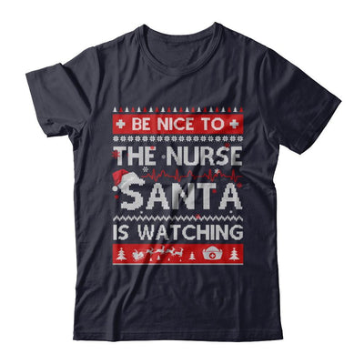 Be Nice To The Nurse Santa Is Watching Ugly Sweater-T-Shirt & Sweatshirt-Premium T-Shirt-Midnight Navy