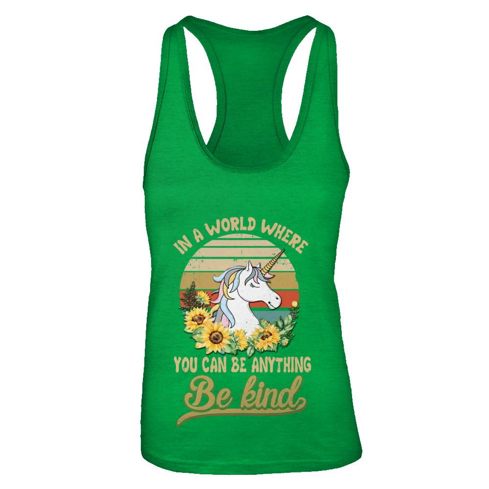 In A World Where You Can Be Anything Be Kind Unicorn Sunflow-T-Shirt & Tank Top-Women's Ideal Racerback Tank-Kelly Green