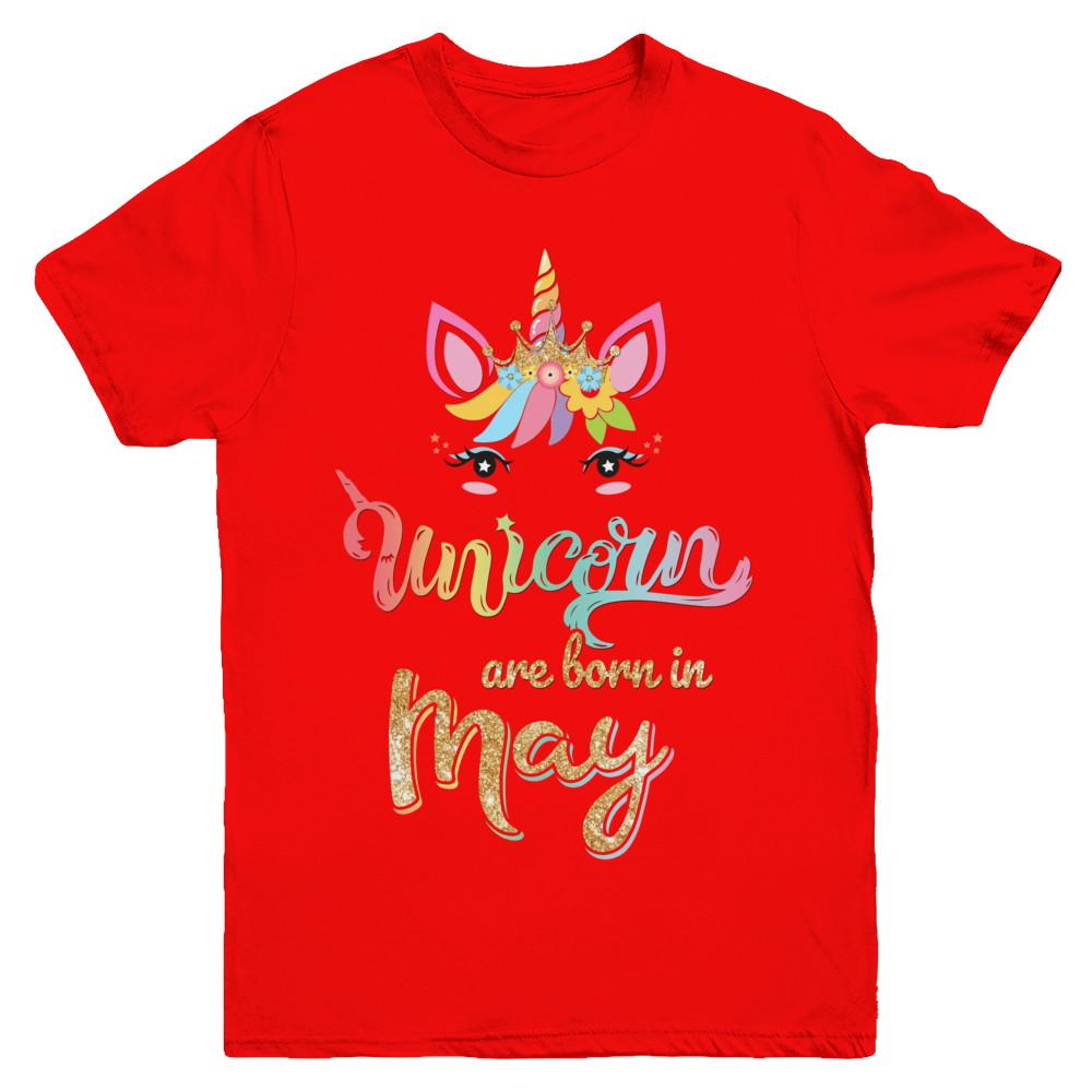 Cute Unicorns Are Born In May Birthday Gift Youth-Youth Shirt-Youth T-Shirt-Red