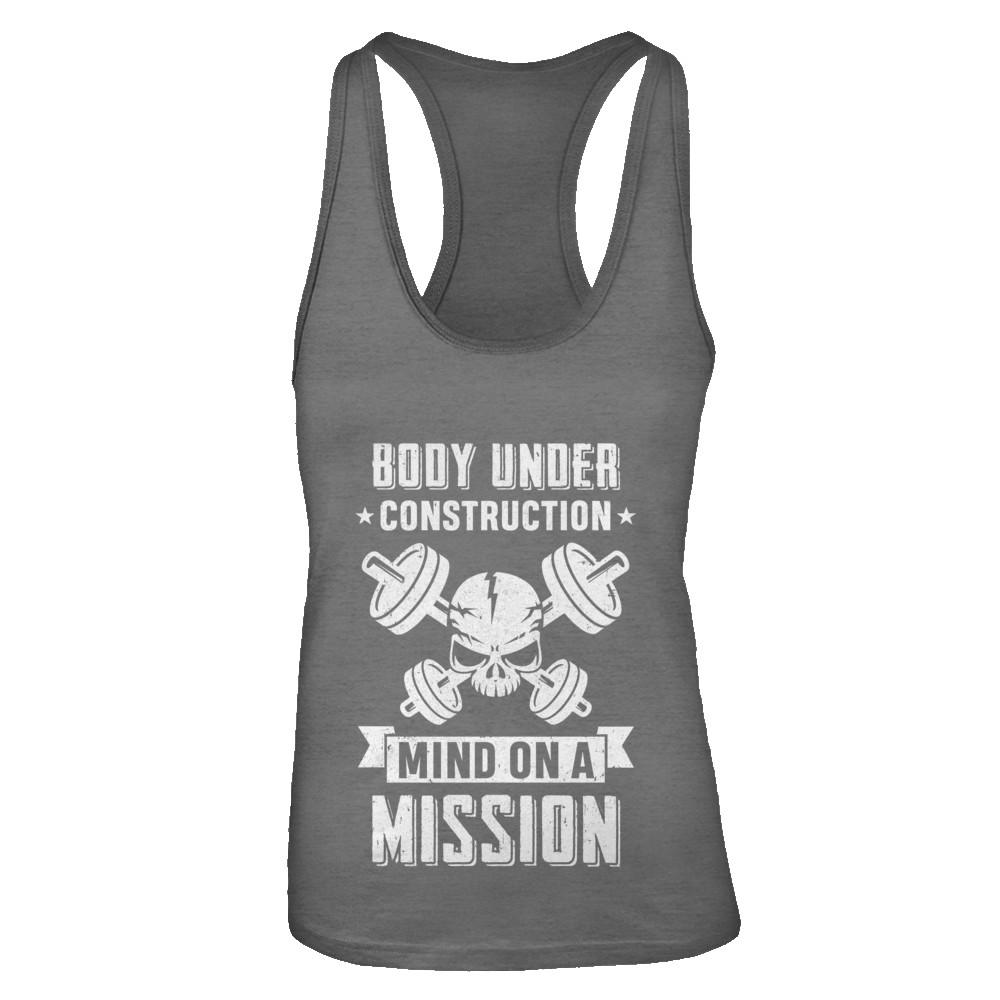 Body Under Construction Mind On A Mission Weight Lifting-T-Shirt & Tank Top-Women's Ideal Racerback Tank-Dark Grey
