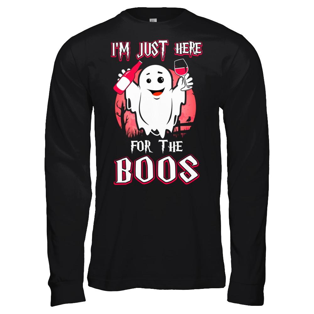 I'm Just Here For The Boos Halloween Wine-T-Shirt & Hoodie-Long Sleeve T-Shirt-Black