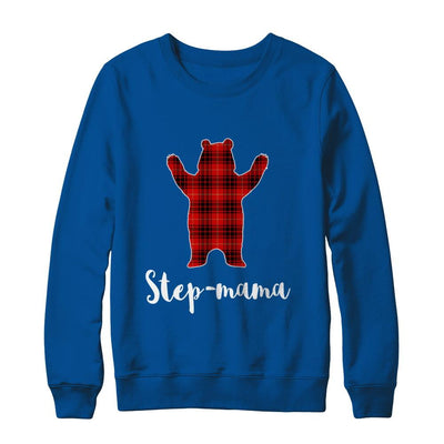 Red Step-Mama Bear Buffalo Plaid Family Christmas Pajamas-T-Shirt & Sweatshirt-Crewneck Sweatshirt-Deep Royal