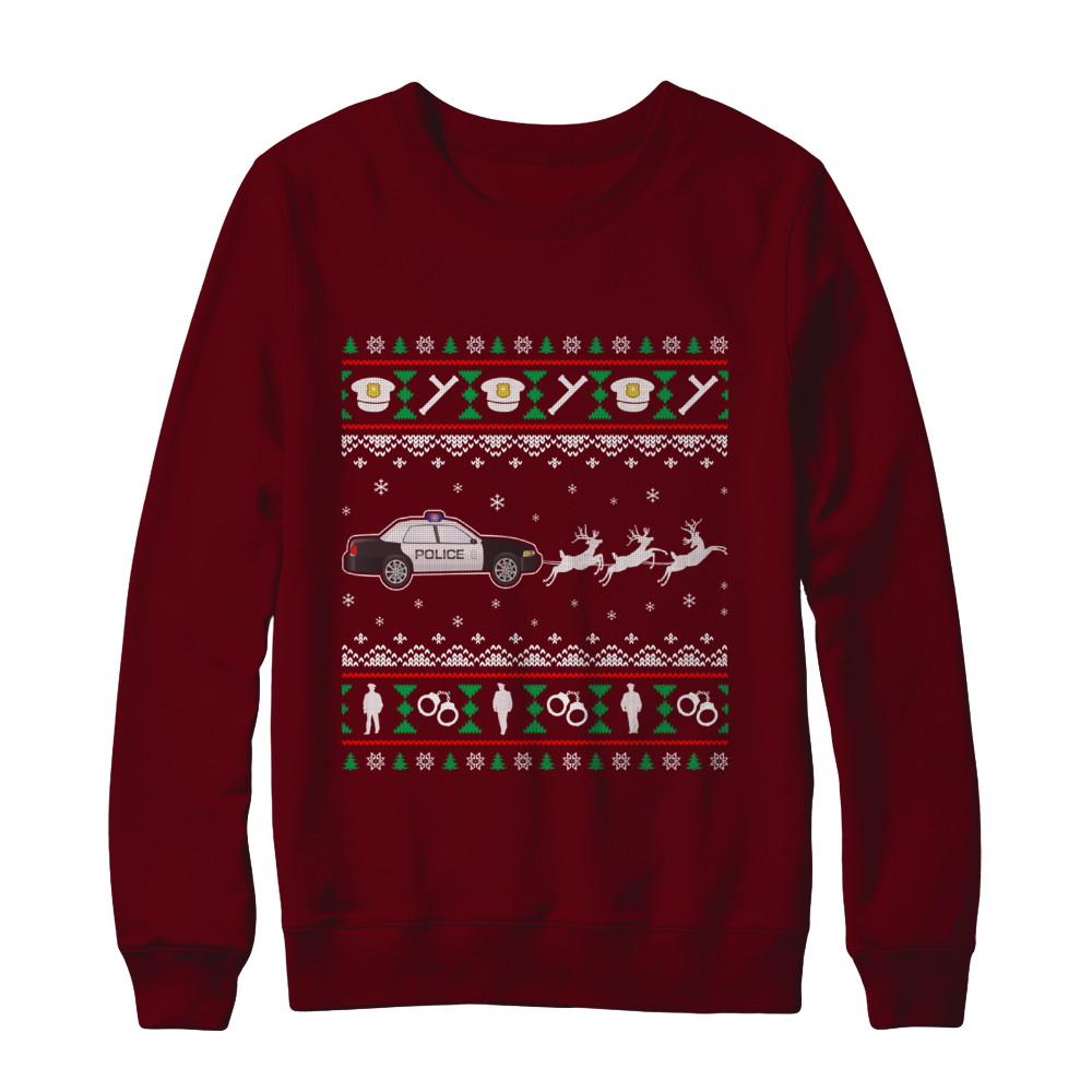 Merry Christmas Police Officer Ugly Sweater Gift-T-Shirt & Sweatshirt-Crewneck Sweatshirt-Maroon