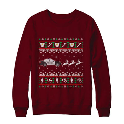 Merry Christmas Police Officer Ugly Sweater Gift-T-Shirt & Sweatshirt-Crewneck Sweatshirt-Maroon