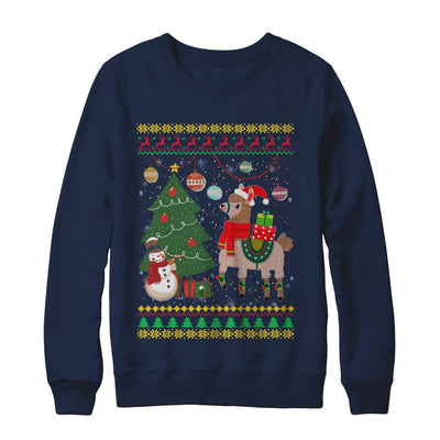 Funny Llama Christmas Cute Family Ugly Sweater-T-Shirt & Sweatshirt-Crewneck Sweatshirt-Navy