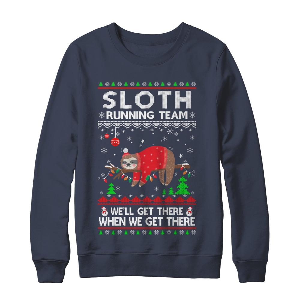 Funny Sloth Running Team Ugly Christmas Sweater Gift-T-Shirt & Sweatshirt-Crewneck Sweatshirt-Navy