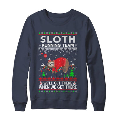 Funny Sloth Running Team Ugly Christmas Sweater Gift-T-Shirt & Sweatshirt-Crewneck Sweatshirt-Navy