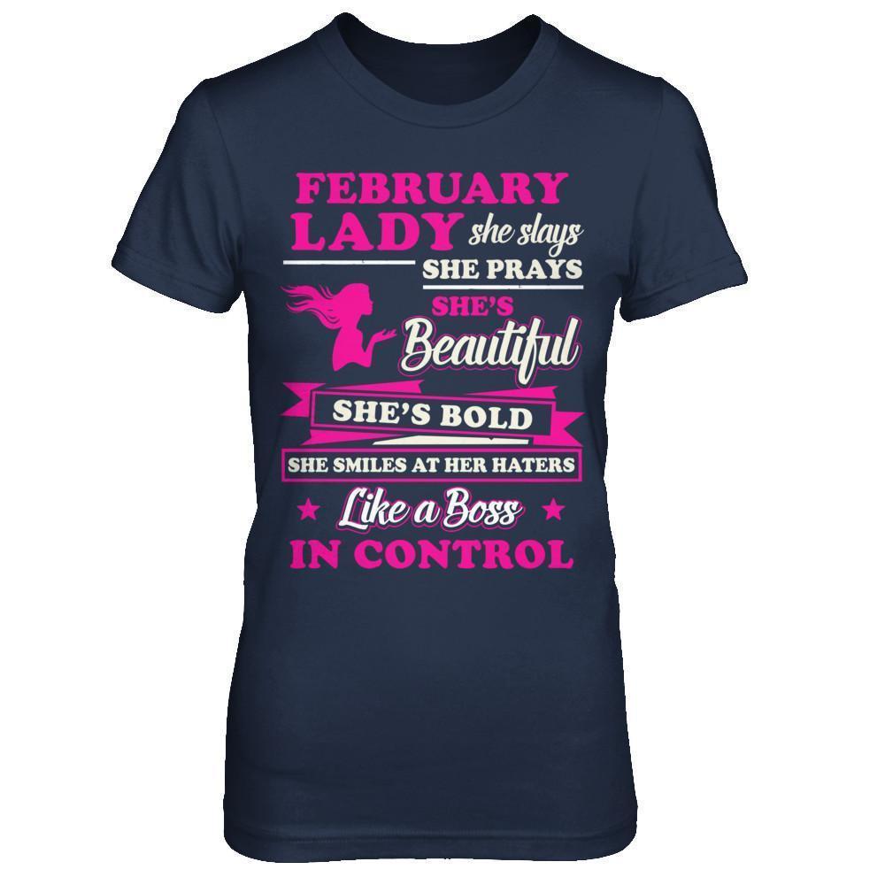 February Lady She Slays She Prays She's Beautiful She's Bold-T-Shirt & Hoodie-Women's T-Shirt-Navy