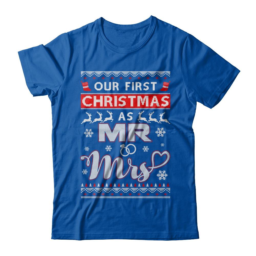 Couple Wife Husband Our First Christmas As Mr & Mrs Sweater-T-Shirt & Sweatshirt-Premium T-Shirt-Royal