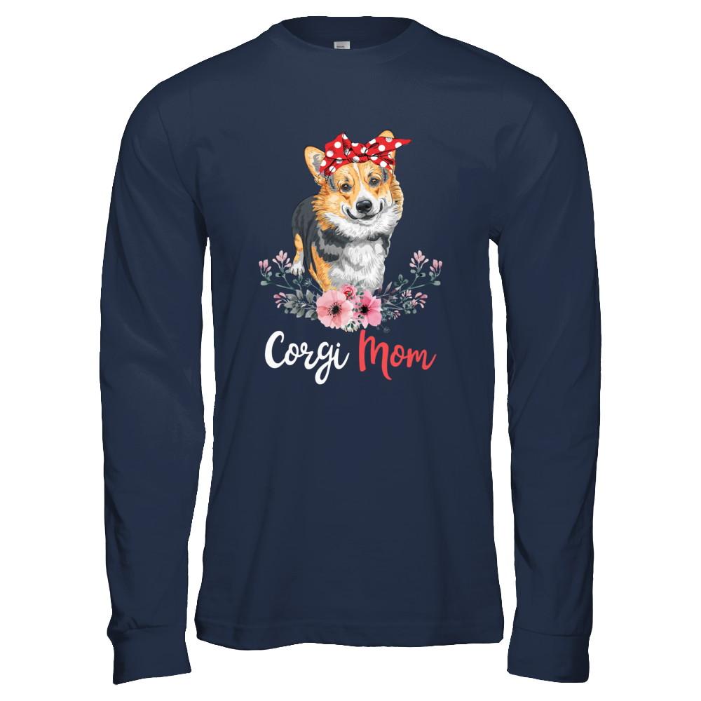 Corgi Mom Gift For Women Dog Lover-T-Shirt & Hoodie-Long Sleeve T-Shirt-Navy