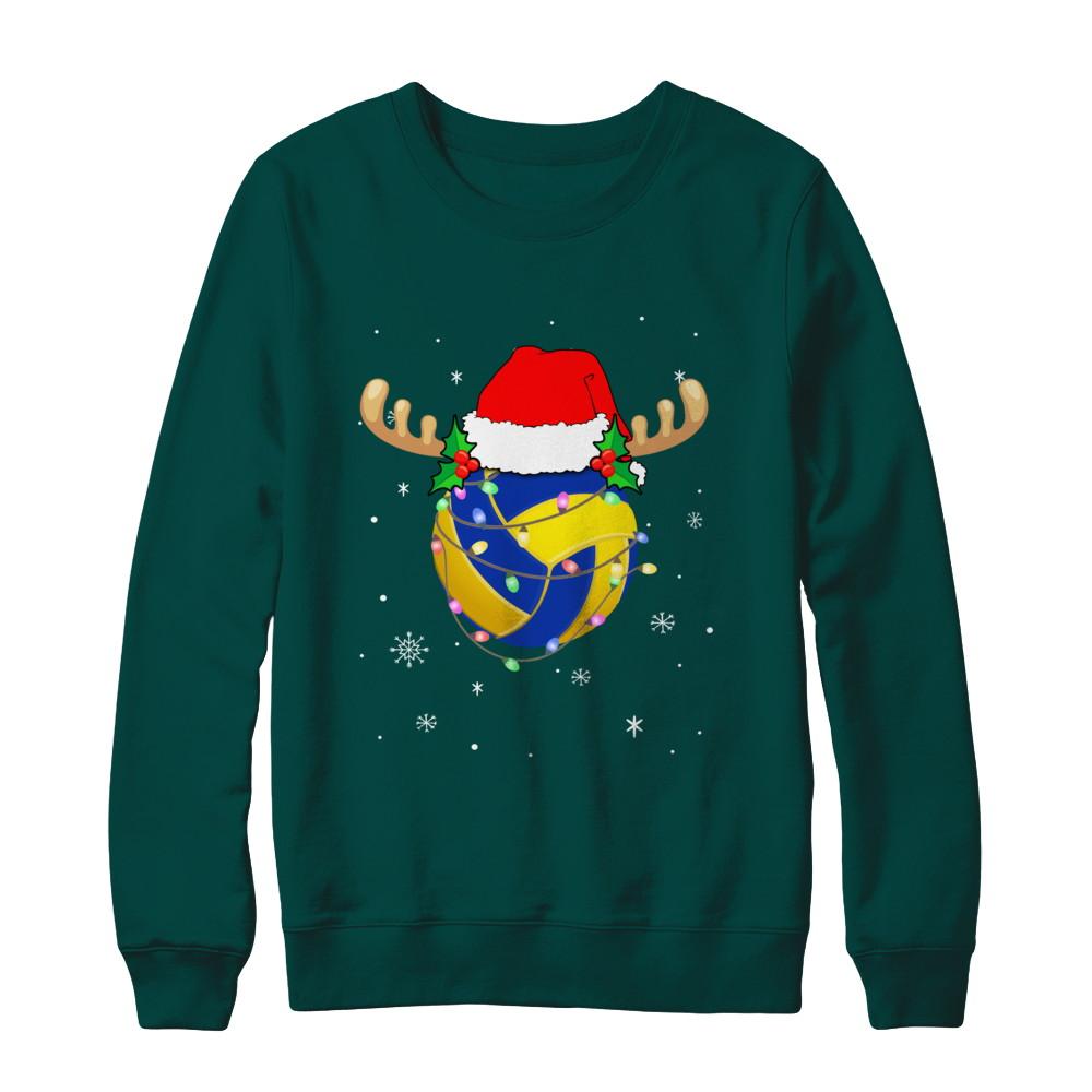 Santa Hat Volleyball Reindeer Christmas Gifts-T-Shirt & Sweatshirt-Crewneck Sweatshirt-Deep Forest