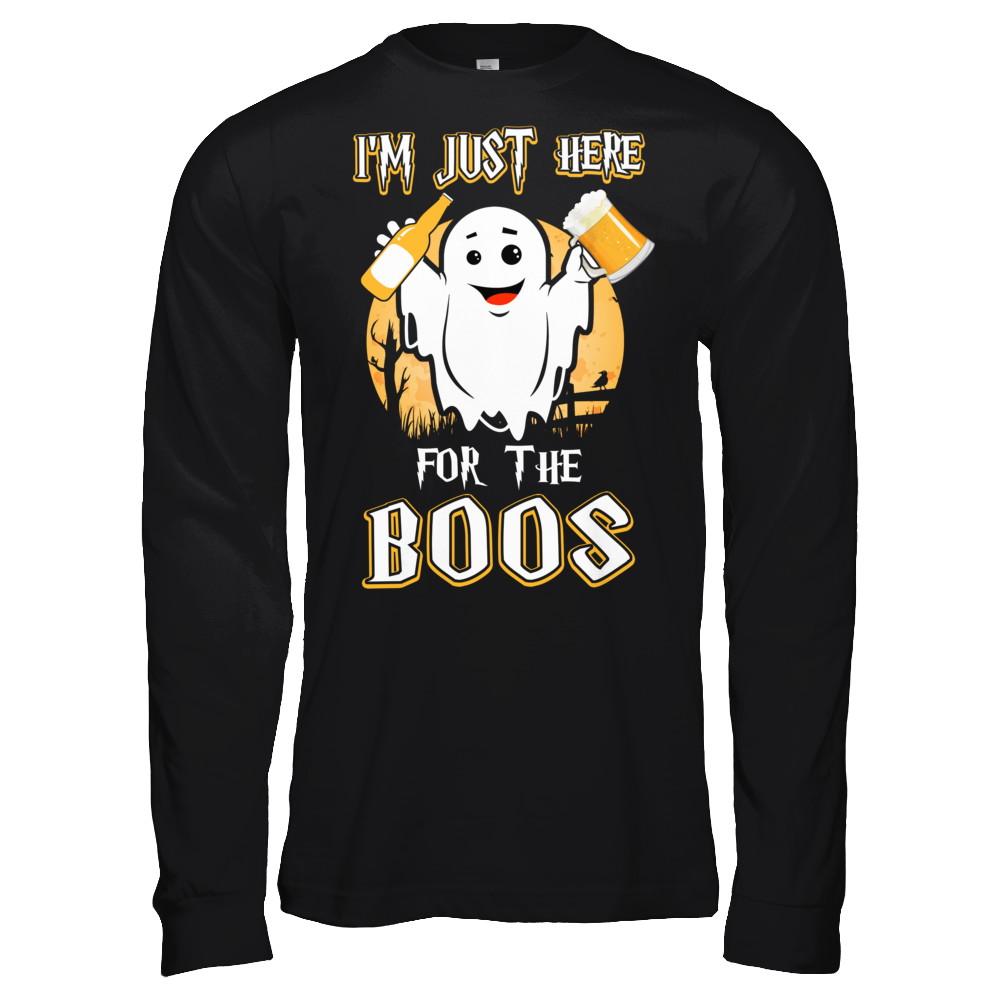 I'm Just Here For The Boos Halloween Beer-T-Shirt & Hoodie-Long Sleeve T-Shirt-Black