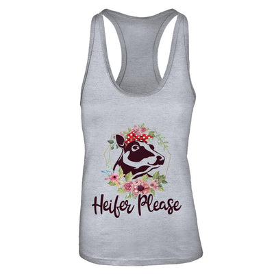 Funny Farmer Women Girl Cow Heifer Please-T-Shirt & Tank Top-Women's Ideal Racerback Tank-Heather Grey