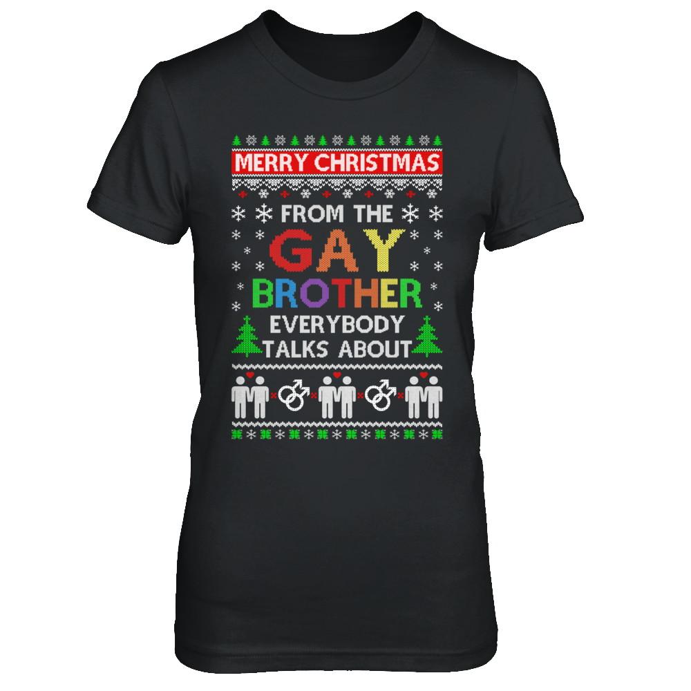 LGBT Merry Christmas From Gay Brother Ugly Christmas Sweater-T-Shirt & Sweatshirt-Women's T-Shirt-Black