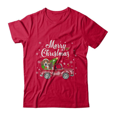 Beagle Retriever Rides Red Truck Christmas Pajama-T-Shirt & Sweatshirt-Classic T-Shirt-Red
