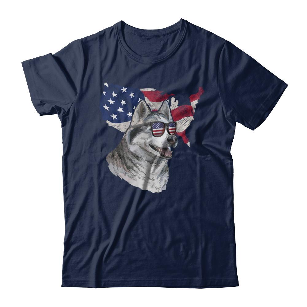 Funny Patriot Husky Dog 4Th Of July American Flag-T-Shirt & Hoodie-Classic T-Shirt-Navy