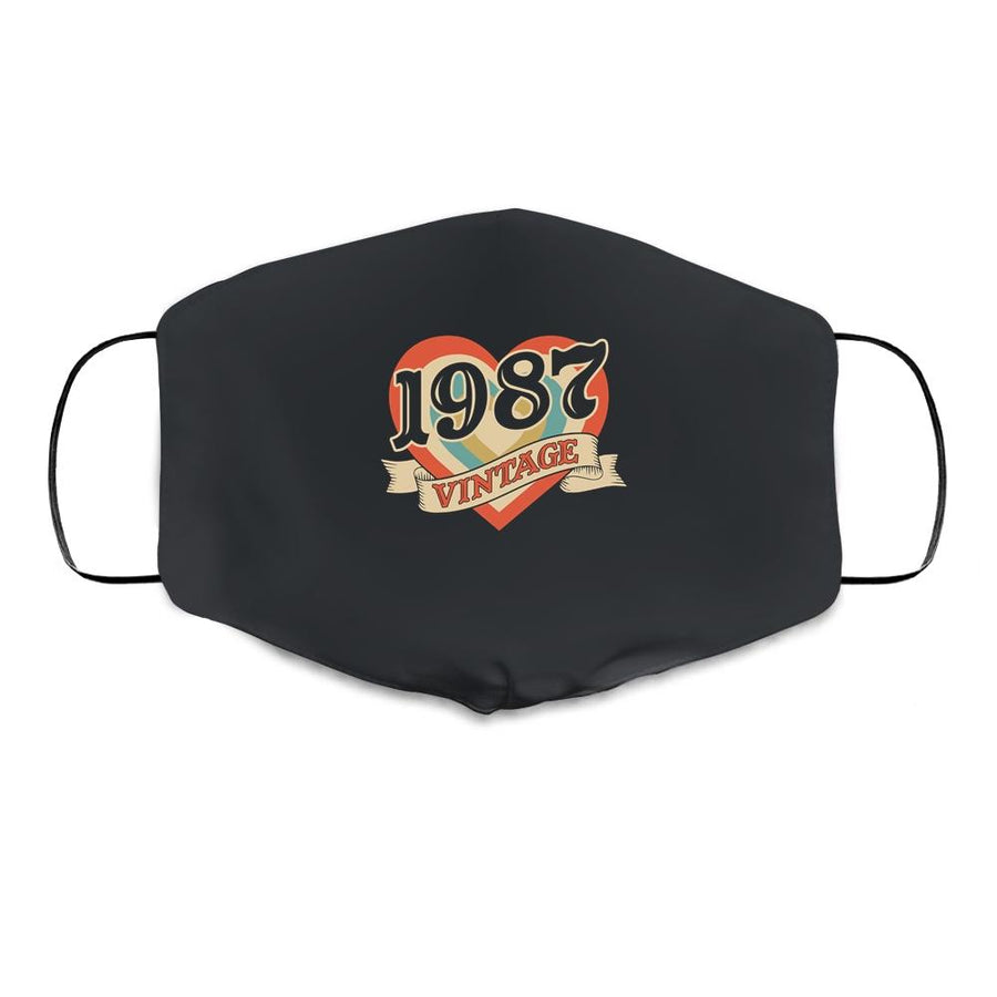 34th Birthday Gifts Classic Retro Heart Vintage 1987 Cloth Face Mask-Cloth Face Mask-Cloth Face Mask-Black