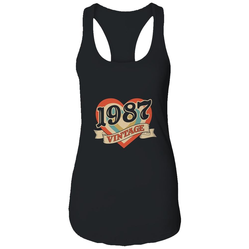 34th Birthday Gifts Classic Retro Heart Vintage 1987-T-Shirt & Tank Top-Women's Ideal Racerback Tank-Black