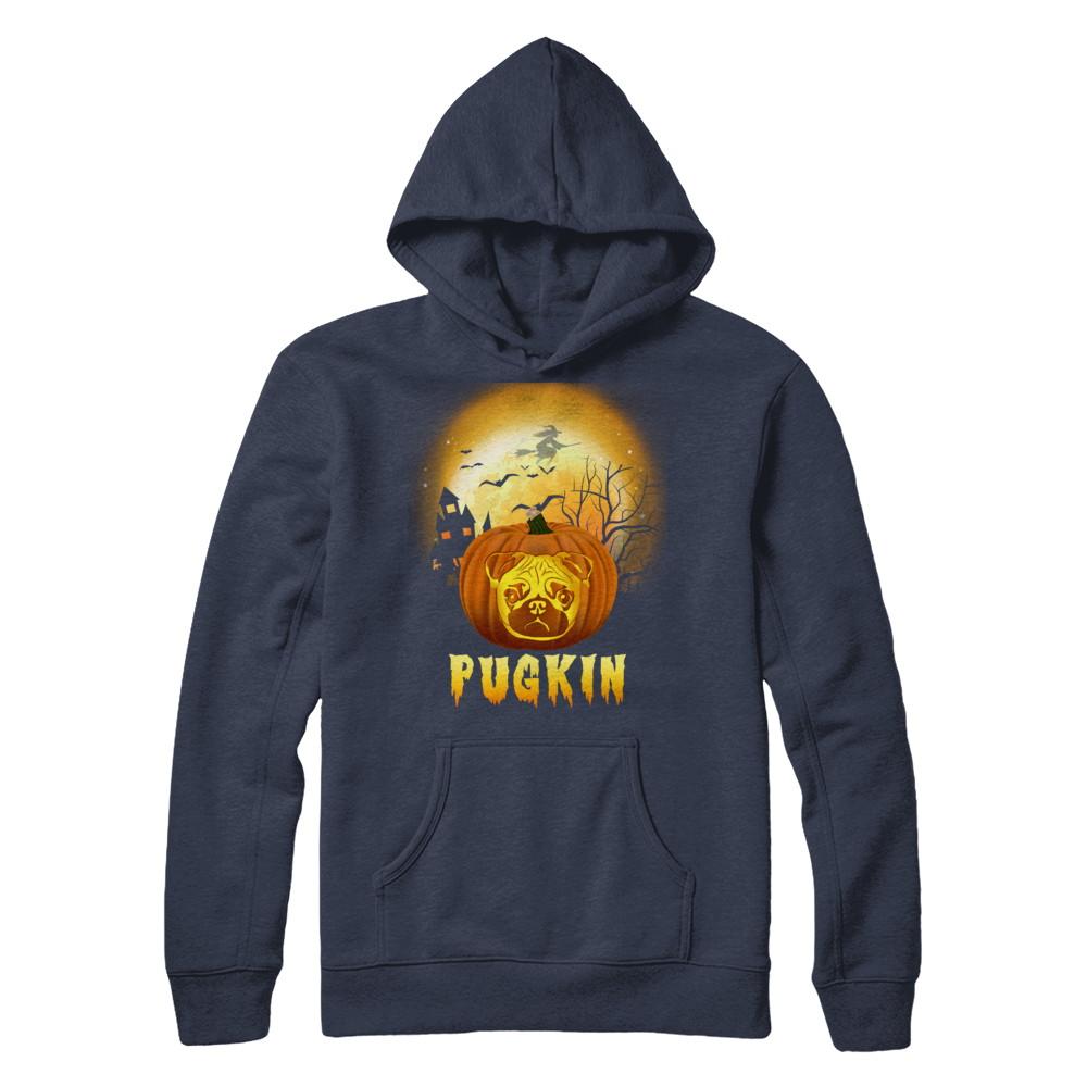 Halloween Pugkin Funny Pumpkin Pug-T-Shirt & Hoodie-Pullover Hoodie-Navy